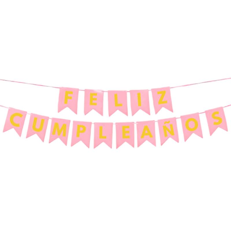 BANDERIN FELIZ CUMPLEAÑOS LISO ROSA